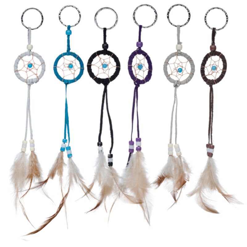 Mini porte-clés attrape-rêves en plumes avec perles