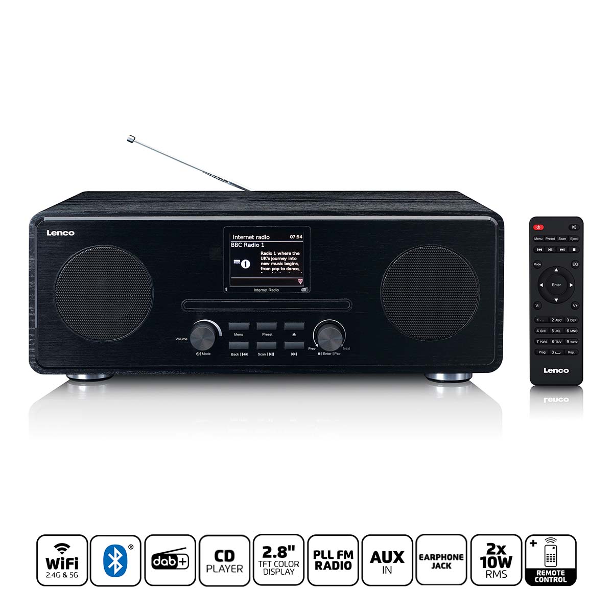 Lenco Lenco DIR-260BK DAB+ Radio Internet Lecteur CD Bois Noir