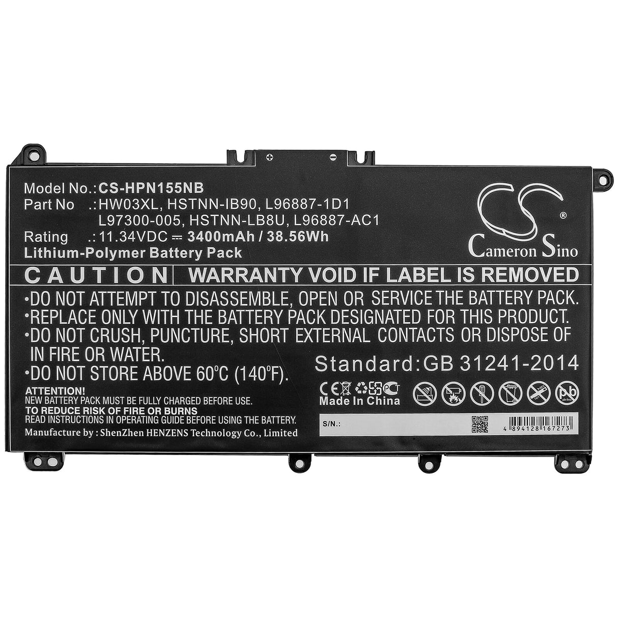 Pièces de remplacement Batterie d'ordinateur portable 3400mAh