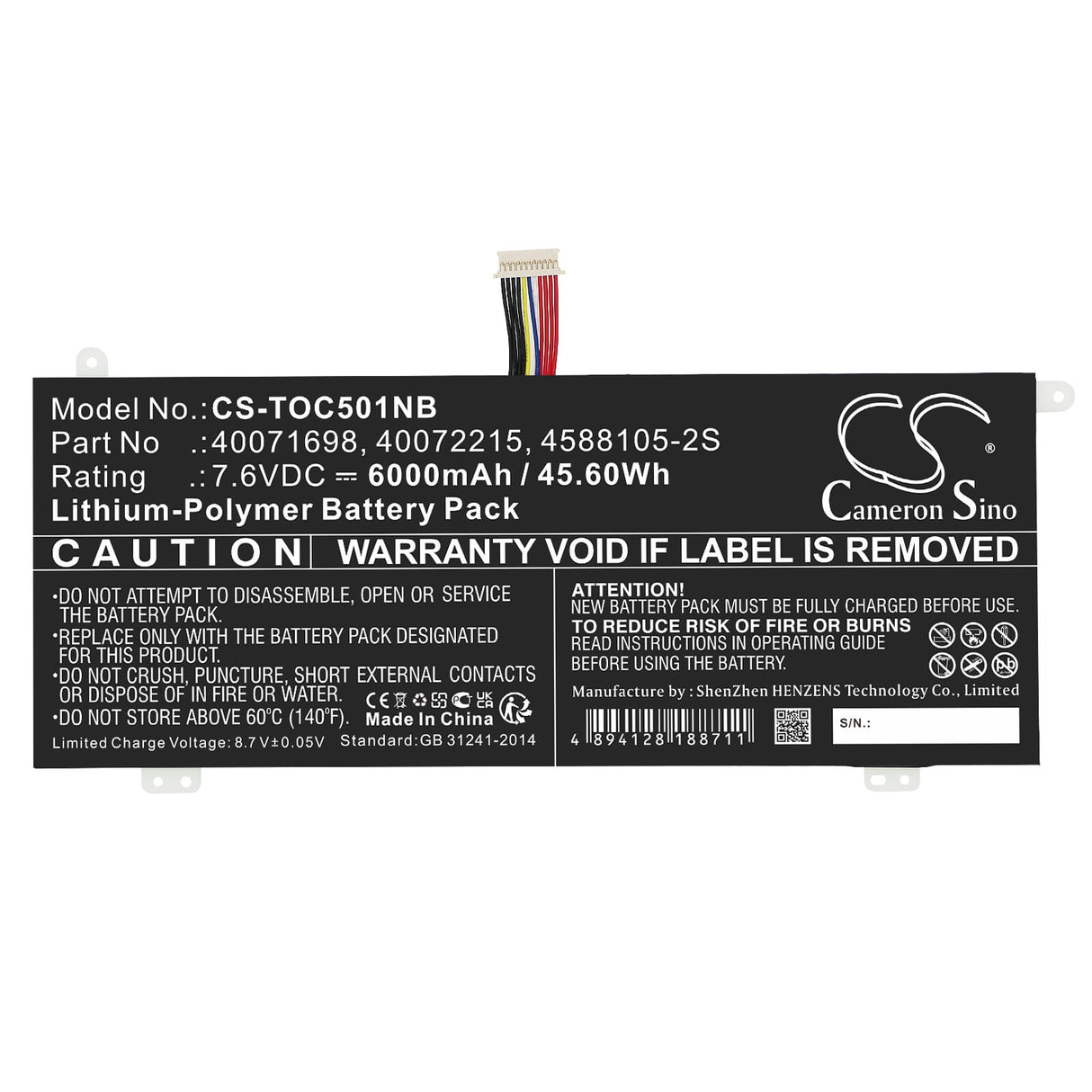 Pièces de remplacement Batterie d'ordinateur portable 6000mAh