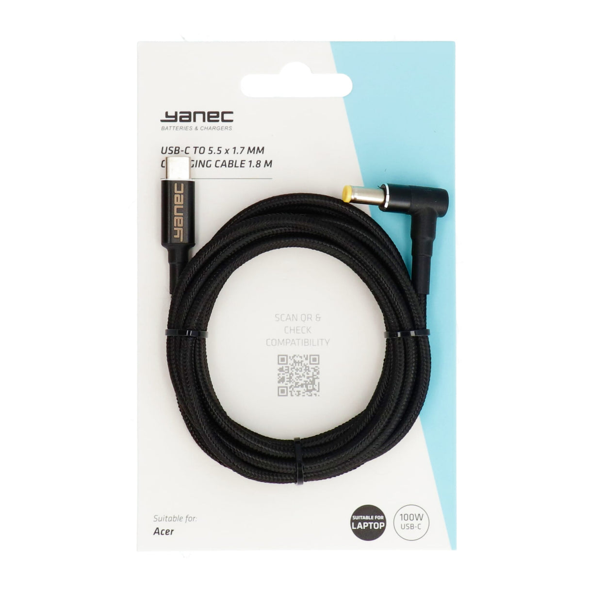 Câble de chargement Yanec USB-C vers 5,5 x 1,7 mm 1,8 m