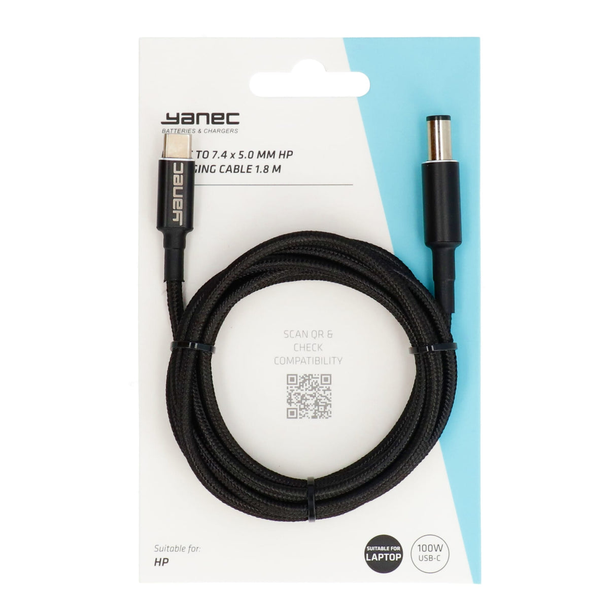 Câble de chargement Yanec USB-C vers 7,4 x 5,0 mm HP 1,8 m