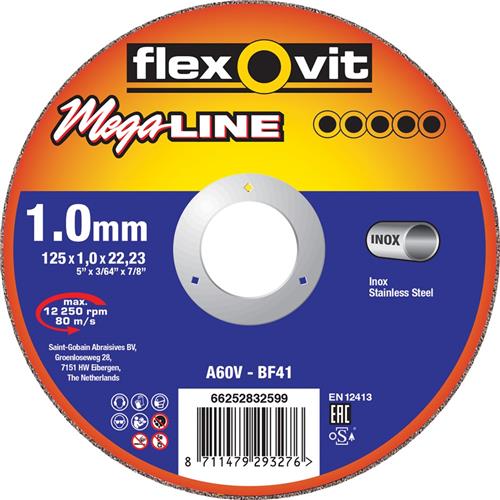 Flexovit dss méga-ligne 230x1,9x22,23 a36v t41 acier inoxydable | 25 pièces