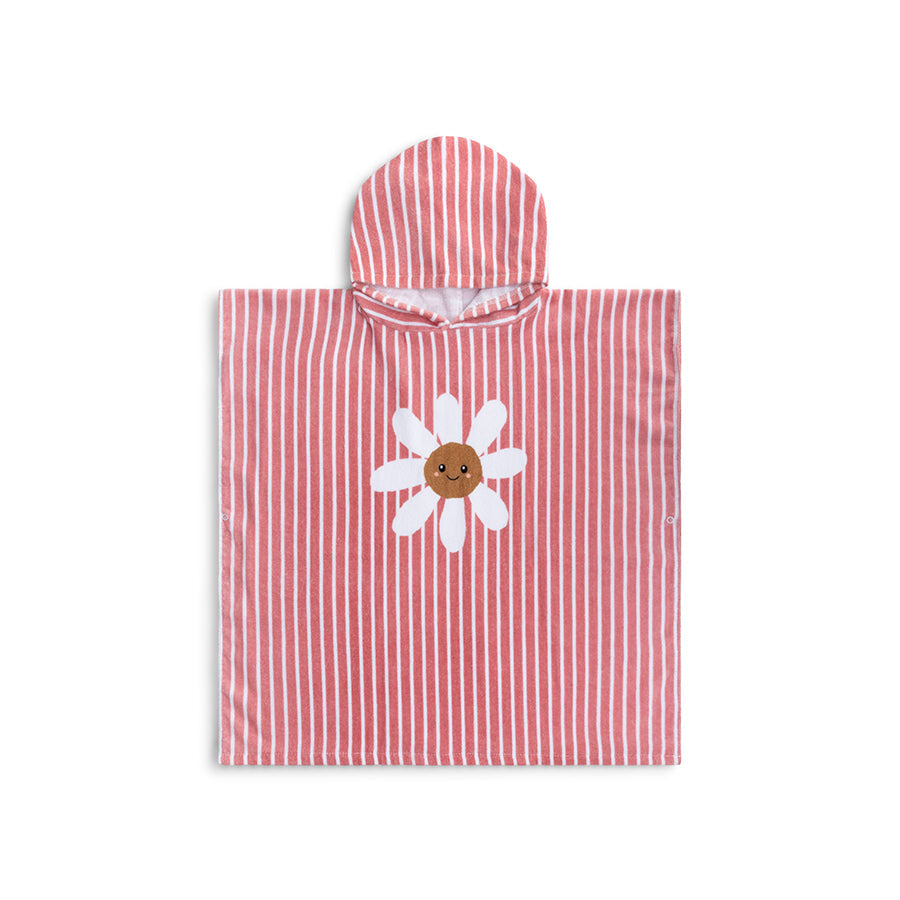 Fleur de marguerite | poncho de plage en coton blanc rouge 65 x 65 cm