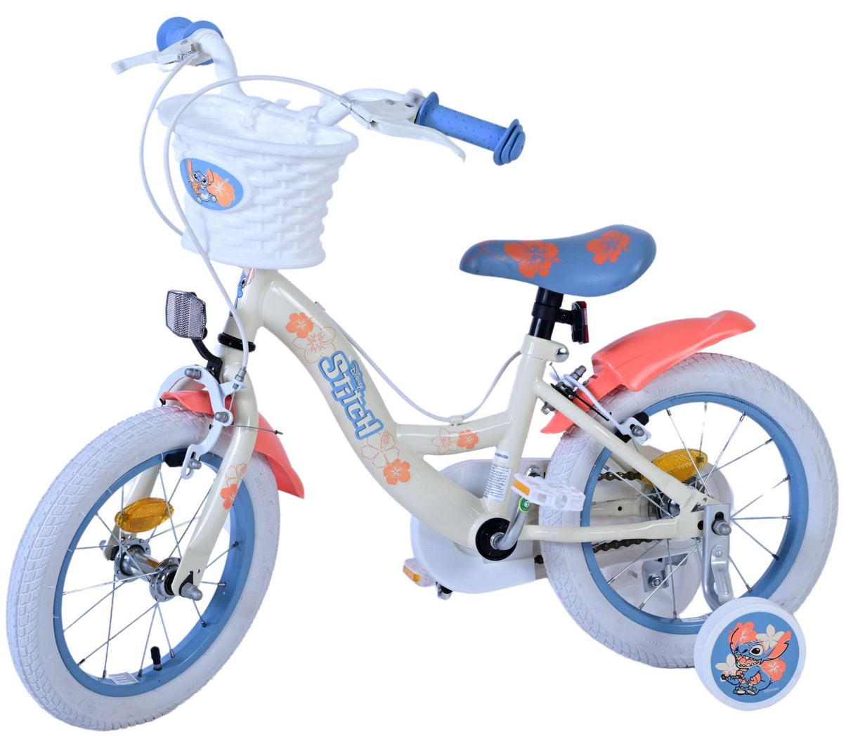 Stitch Disney Children's Bicycle - Girls - 14 pouces - Crème Coral Blue - Deux freins à main