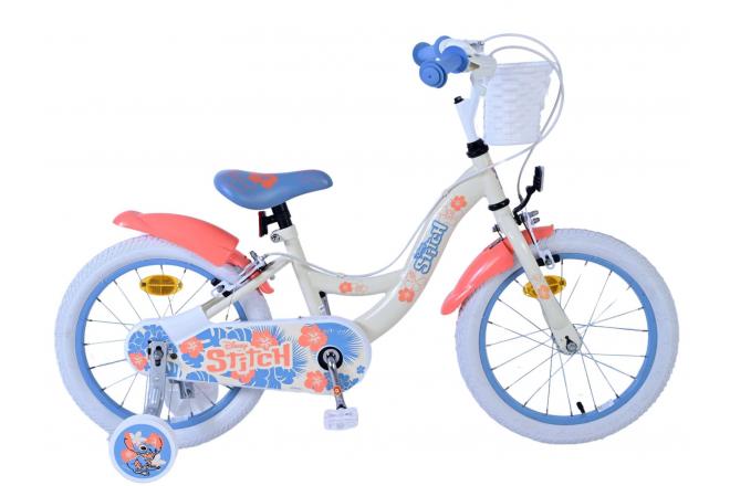 Stitch Stitch Vélo pour enfants Filles 16 pouces Crème Corail Bleu Deux freins à main