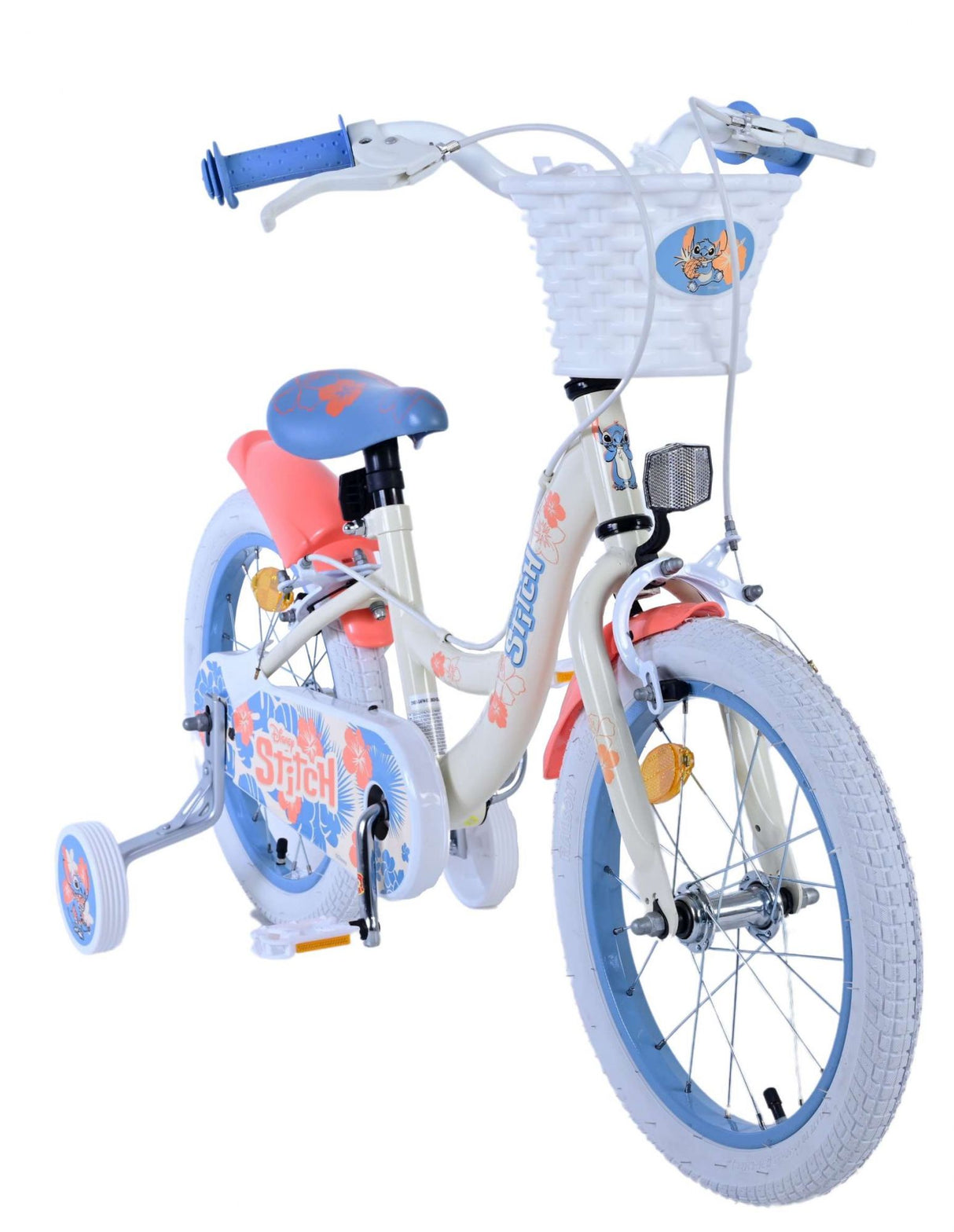 Stitch Stitch Vélo pour enfants Filles 16 pouces Crème Corail Bleu Deux freins à main