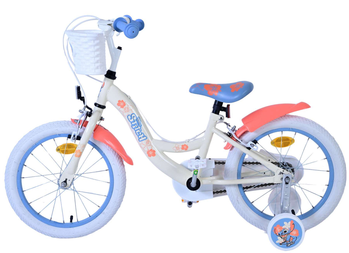 Stitch Stitch Vélo pour enfants Filles 16 pouces Crème Corail Bleu Deux freins à main
