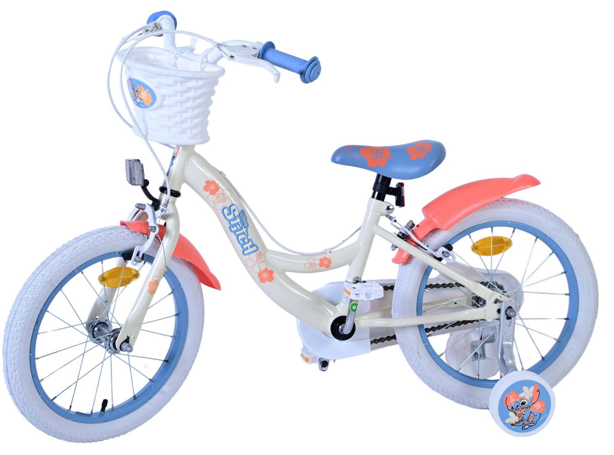 Stitch Stitch Vélo pour enfants Filles 16 pouces Crème Corail Bleu Deux freins à main