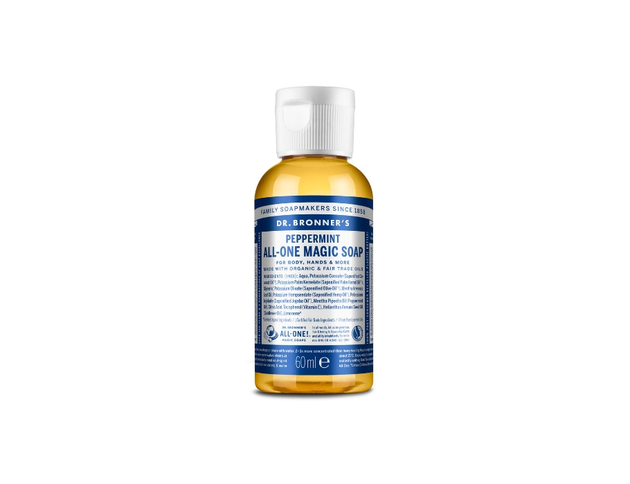 Savon liquide Dr. Bronner's - Castille pure - menthe poivrée - 60 ml