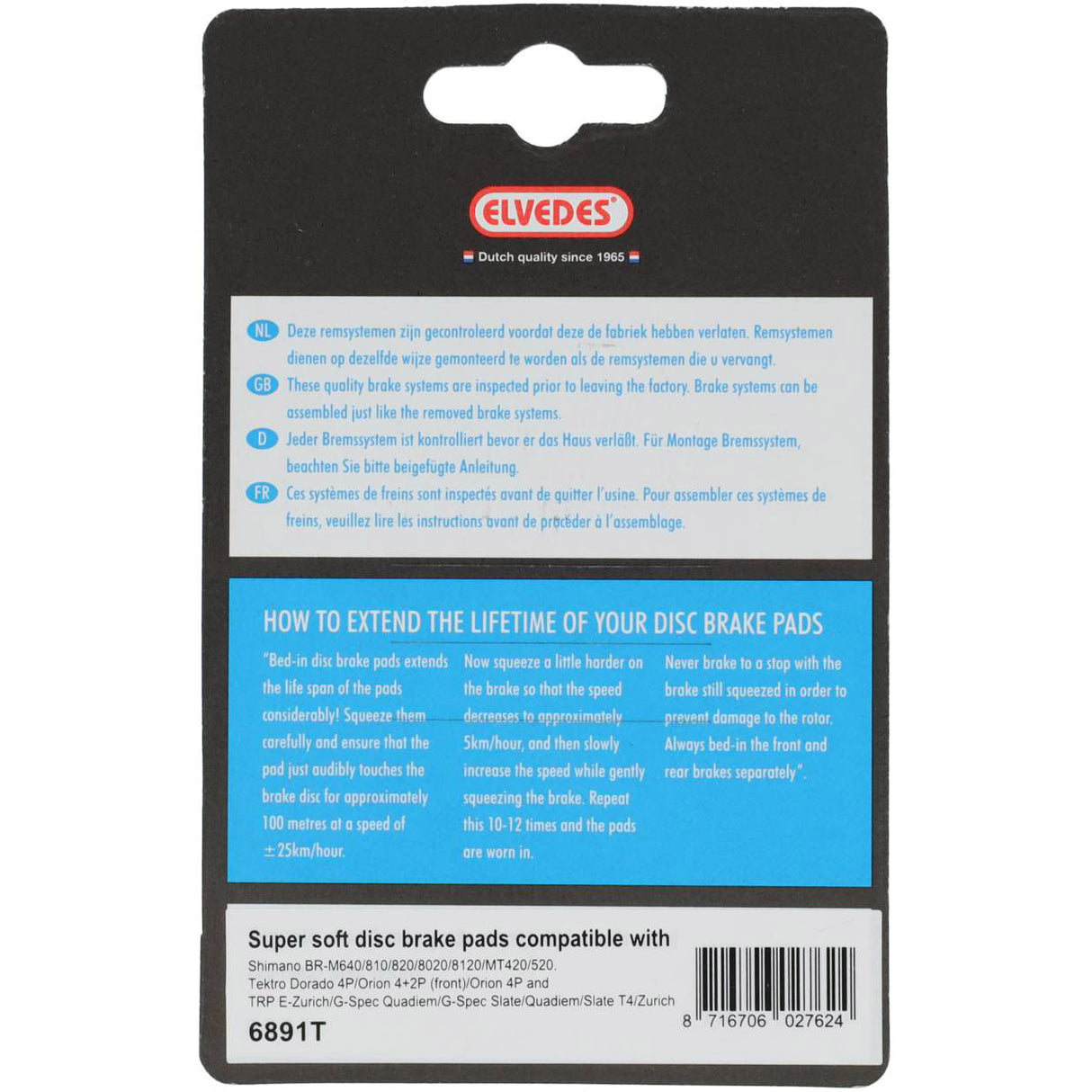 Elvedes cable systems bv jeu de plaquettes de frein à disque elvedes - shimano - composé organique (résine) - 1 paire