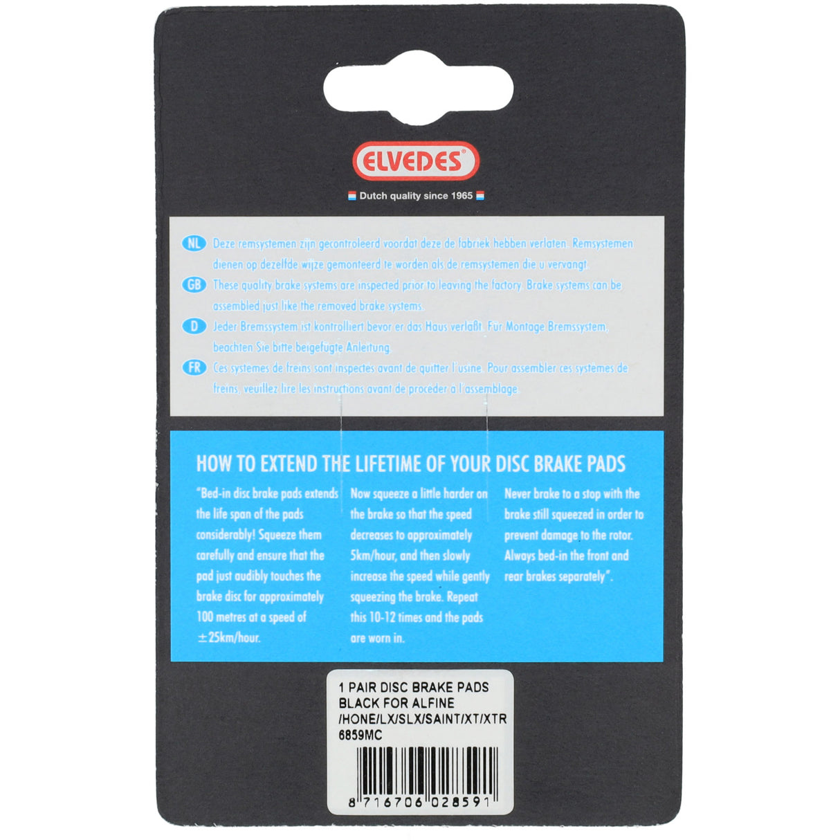 Jeu de plaquettes de frein à disque Elvedes - shimano - composé métallique en carbone (plaquettes semi-métalliques) - 1 paire