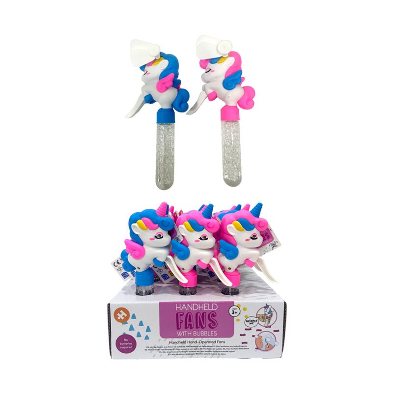 Éventail portable magique licorne avec souffleur de bulles