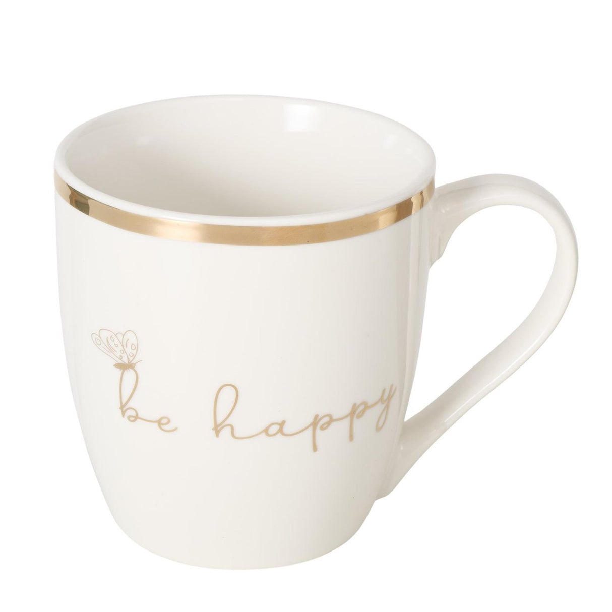 Boltze home mok davina be happy smile 400ml ø9,5xh10cm beige goud