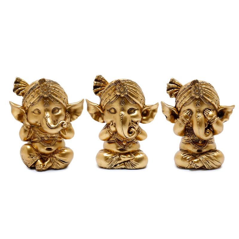Ensemble de 3 Ganesh doré entendre parler ne voir aucun mal