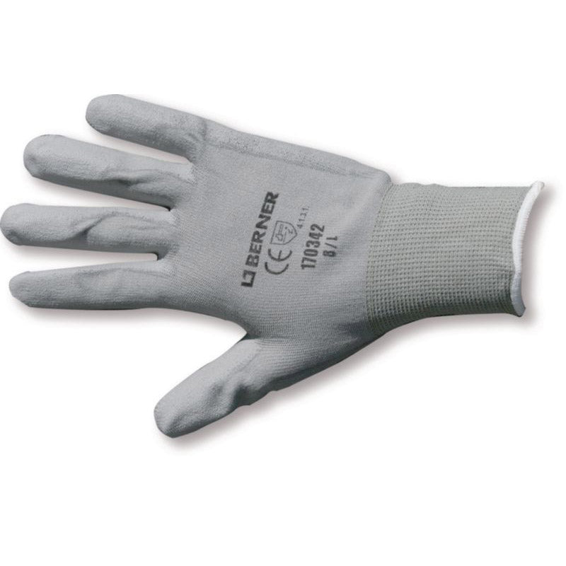 Gants de travail bernois b-grip pU taille 8 chat.2 gris