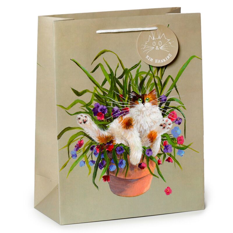 Kim Haskins chat dans un pot de fleurs vert - grand sac cadeau