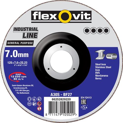 Flexovit abs industriel 230x7x22,23 a30s t27 pc acier inoxydable | 10 pièces