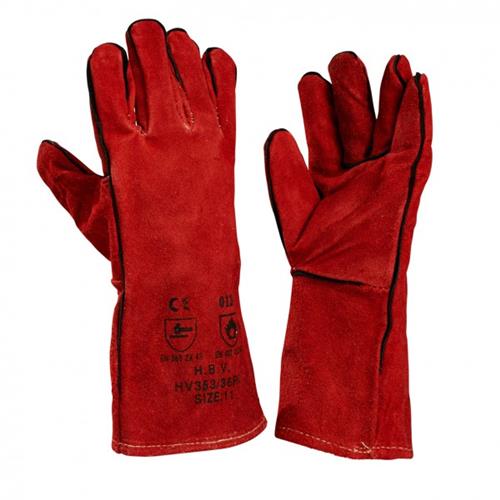 Gant de soudage vache fendu kevlar rouge cousu | 6 pièces
