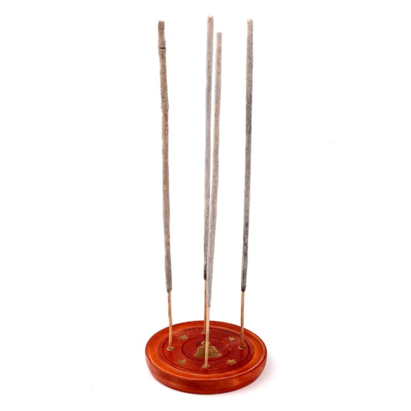 Porte-encens rond en bois de manguier incrustation Bouddha