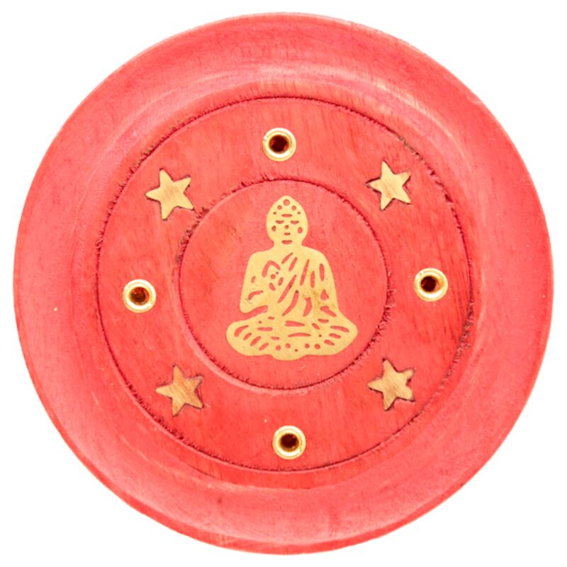 Porte encens rond rouge en bois de manguier