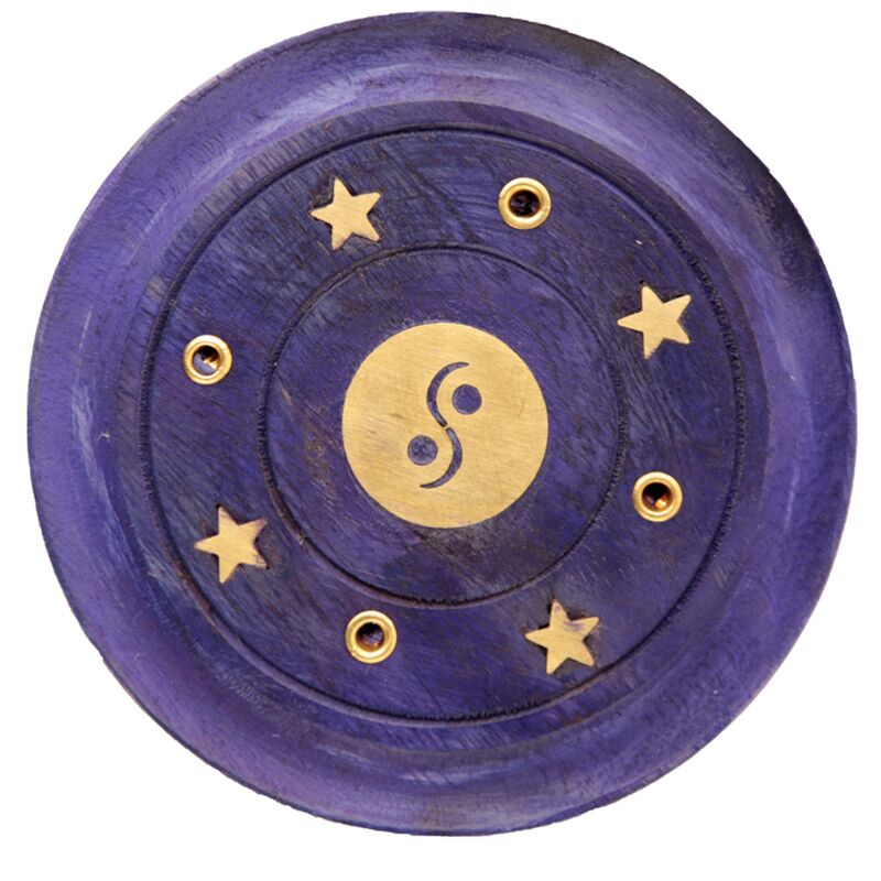 Porte encens rond violet yin yang en bois de manguier