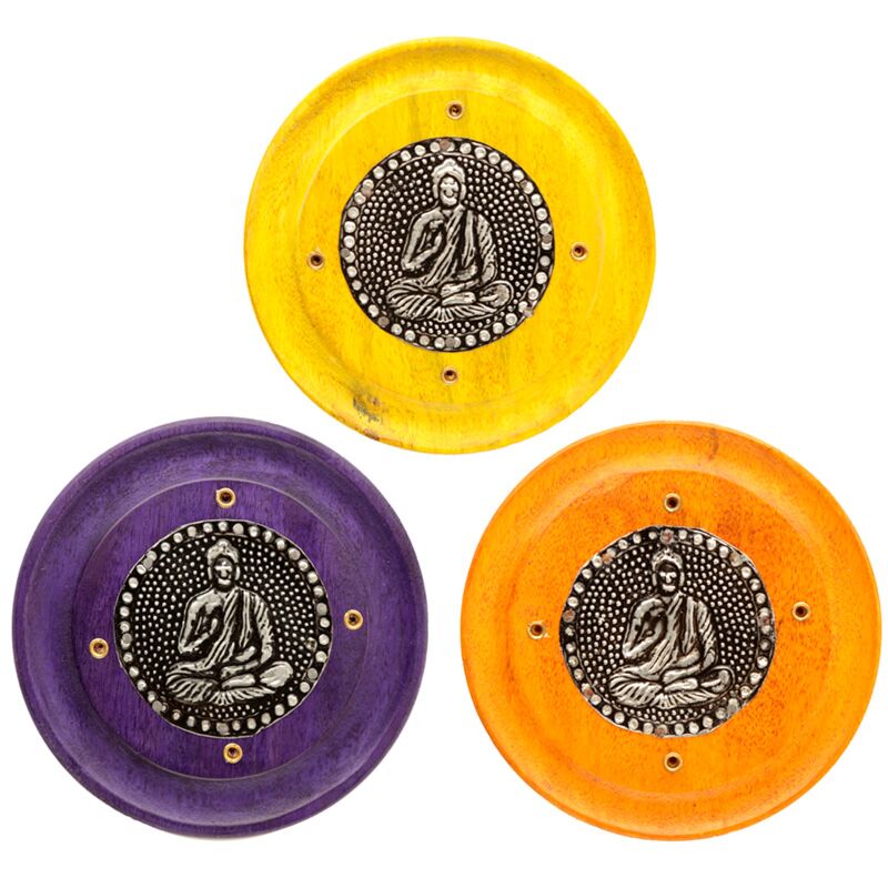 Porte encens rond Bouddha en bois de manguier