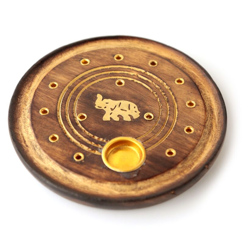 Porte encens rond éléphant en bois de manguier