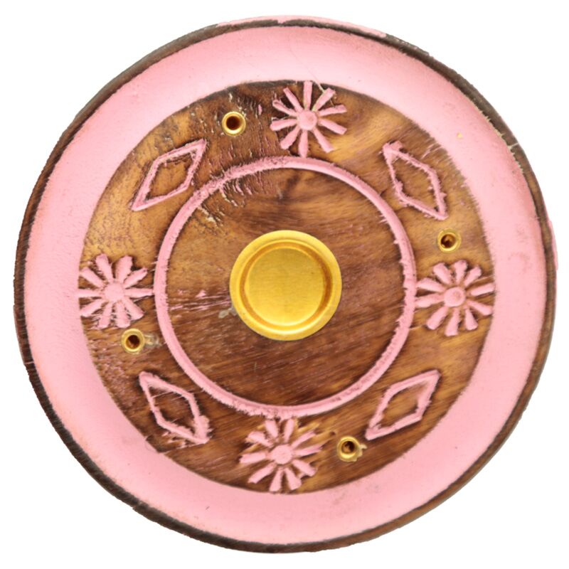 Porte encens rond fleur de rose en bois de manguier