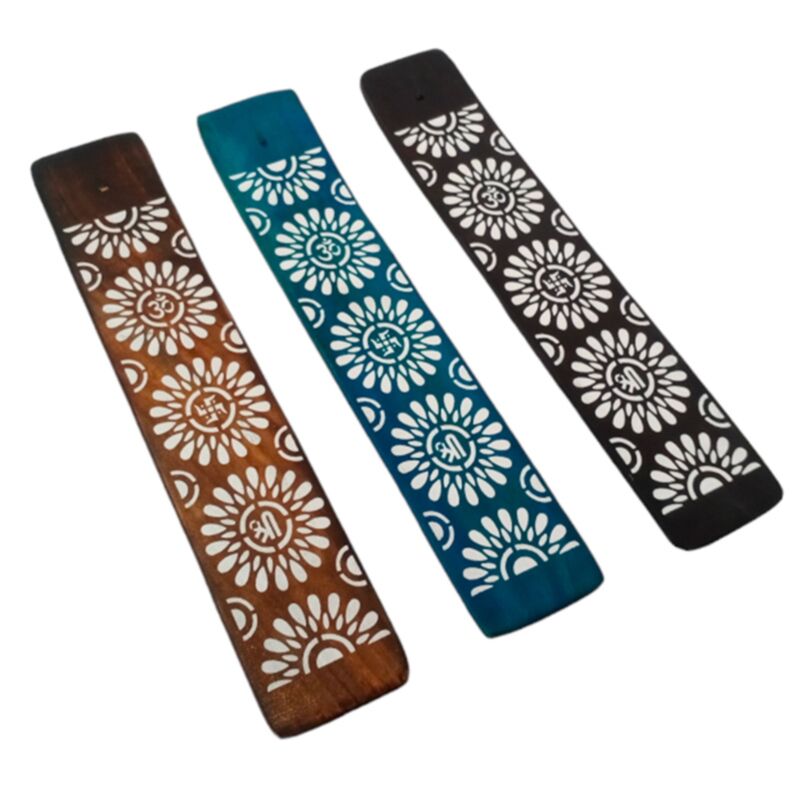 Boîte porte-encens en bois de manguier motif fleur pour bâtons