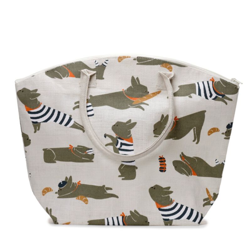 Sac de plage en jute Bertrand le bouledogue français