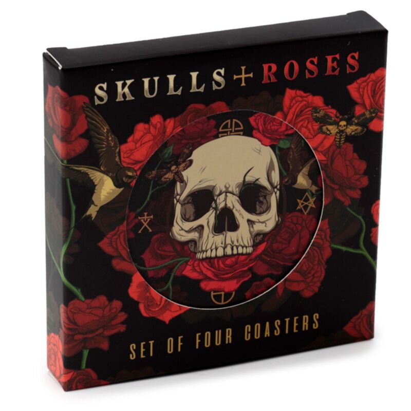 Lot de 4 dessous de verre roses tête de mort
