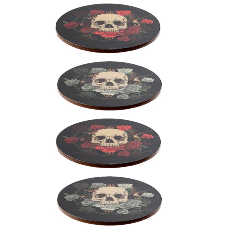 Lot de 4 dessous de verre roses tête de mort