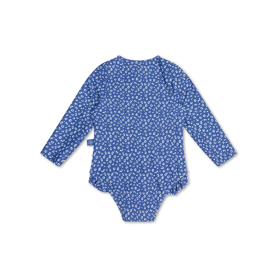 Léopard | maillot de bain anti-UV fille bleu à manches longues