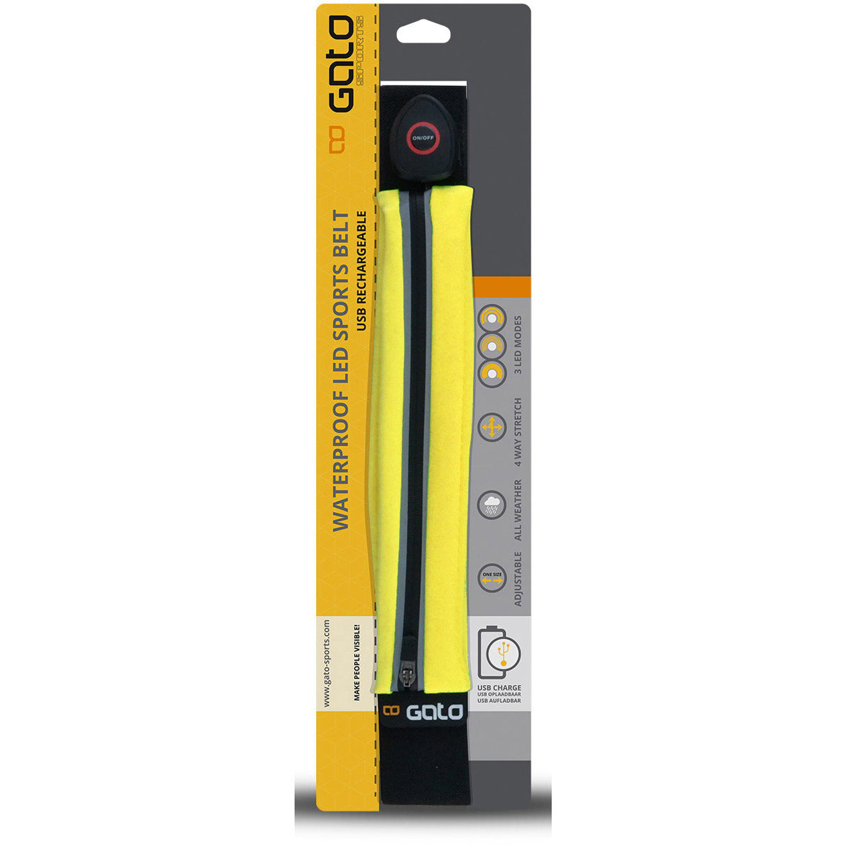 Gato sport usb led ceinture étanche néon jaune taille unique