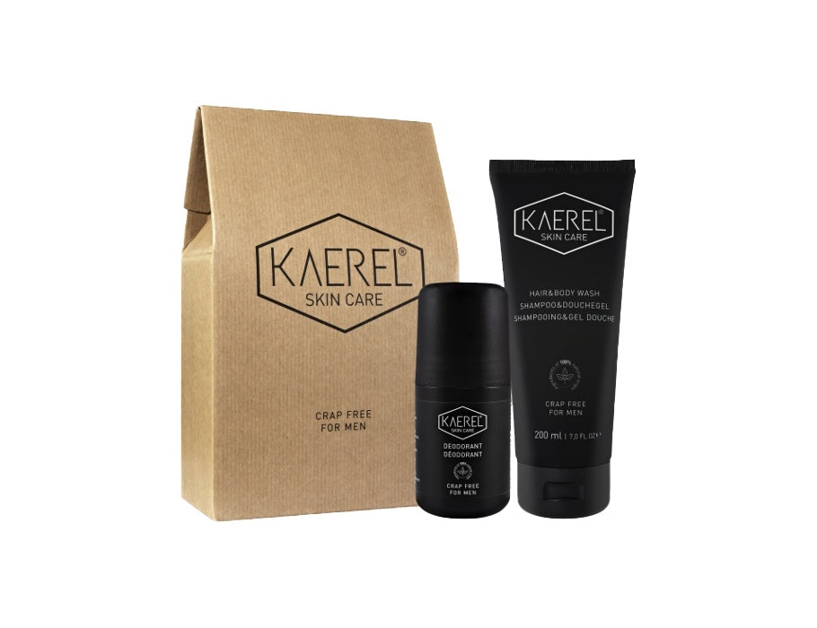 Coffret de soins Kaerel : déodorant + gel douche pour cheveux et corps