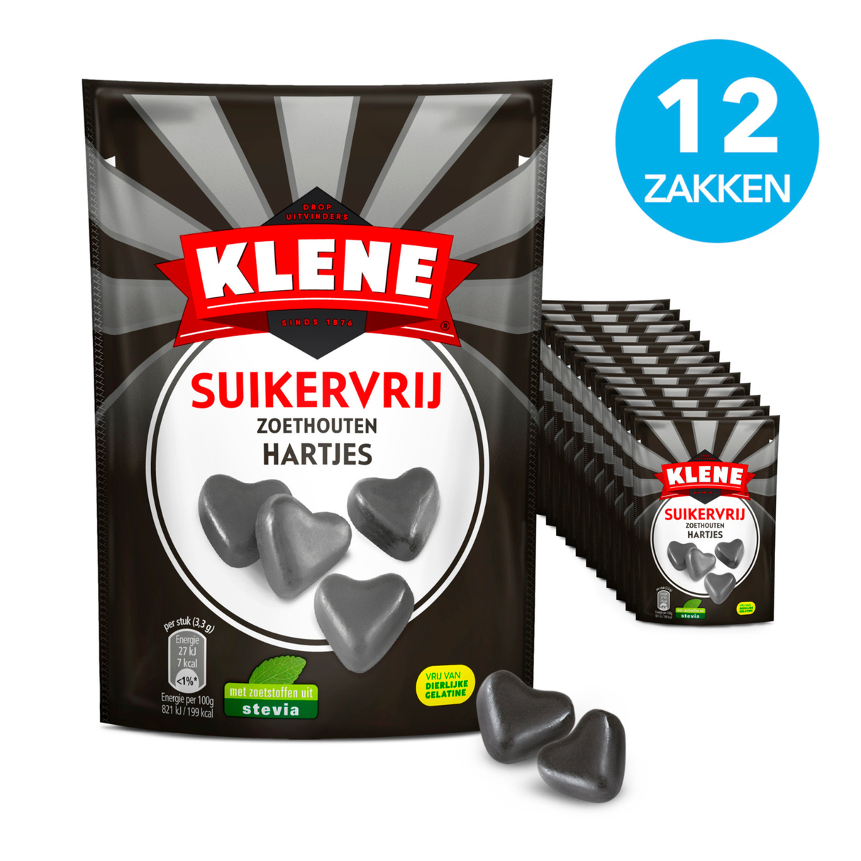 Coeurs de réglisse sans sucre Klene (12x 110gr)