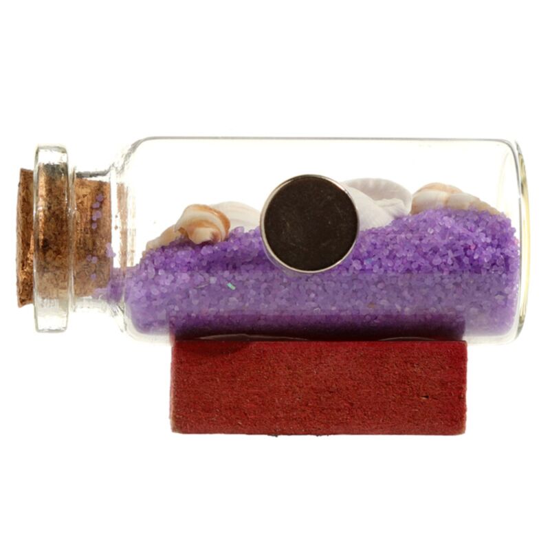 Aimant souvenir de plage en forme de bouteille de coquillages de sable colorés