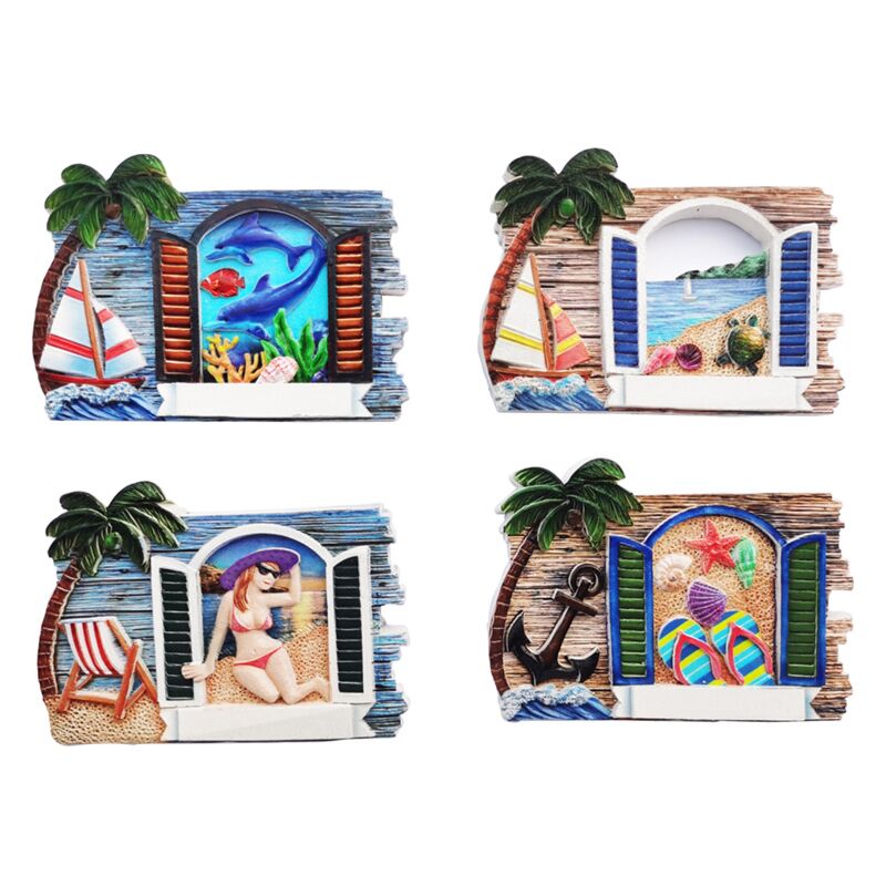 Aimant souvenir de plage de mer panoramique de fenêtre 3d