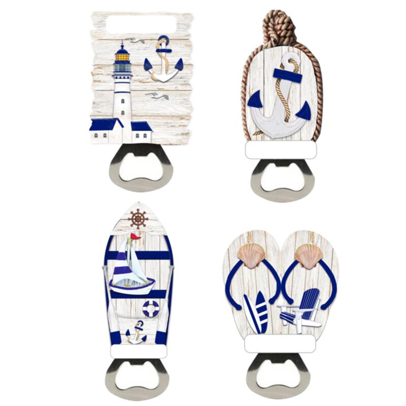 Décapsuleur magnétique souvenir de plage bleu blanc