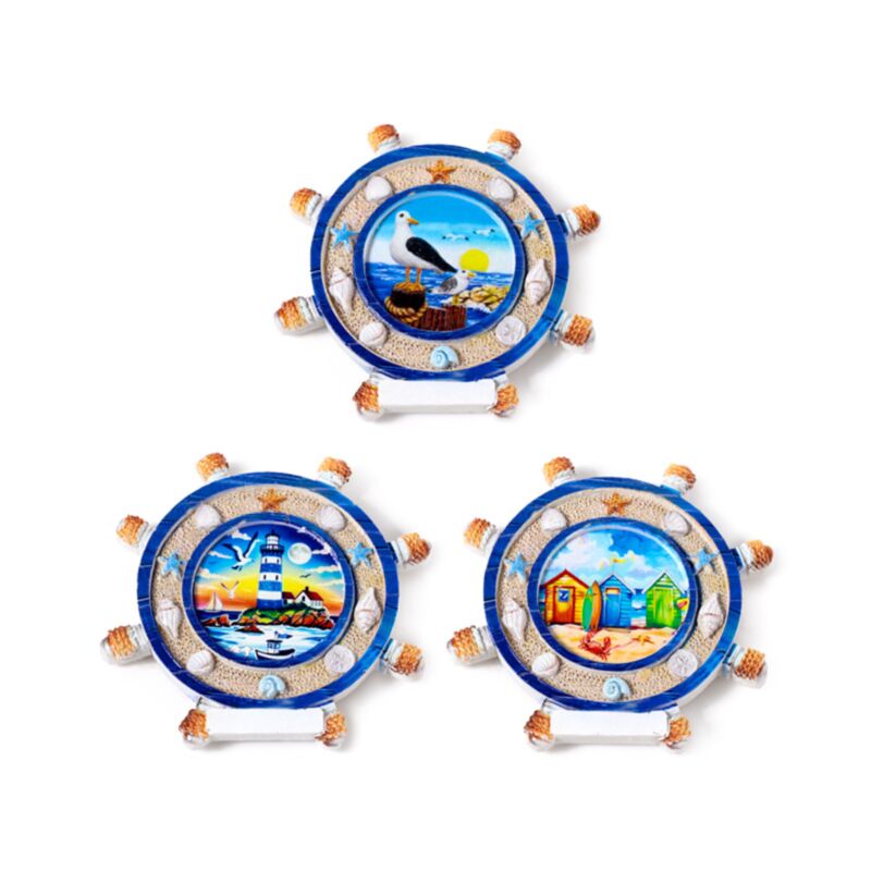 Aimant souvenir de plage de mer, roue de bateau, paysages marins