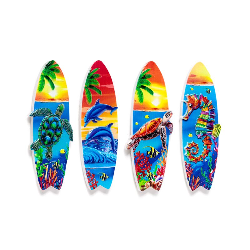 Souvenir de plage de mer aimant 3d planche de surf vie marine tropicale