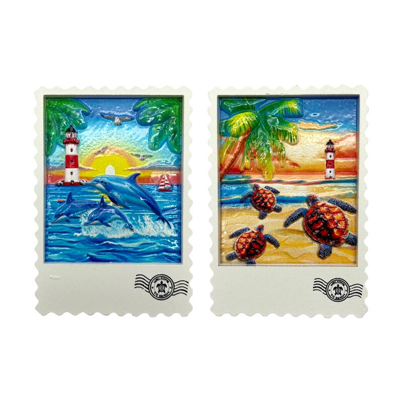 Plage mer aimant timbre-poste tortues dauphins