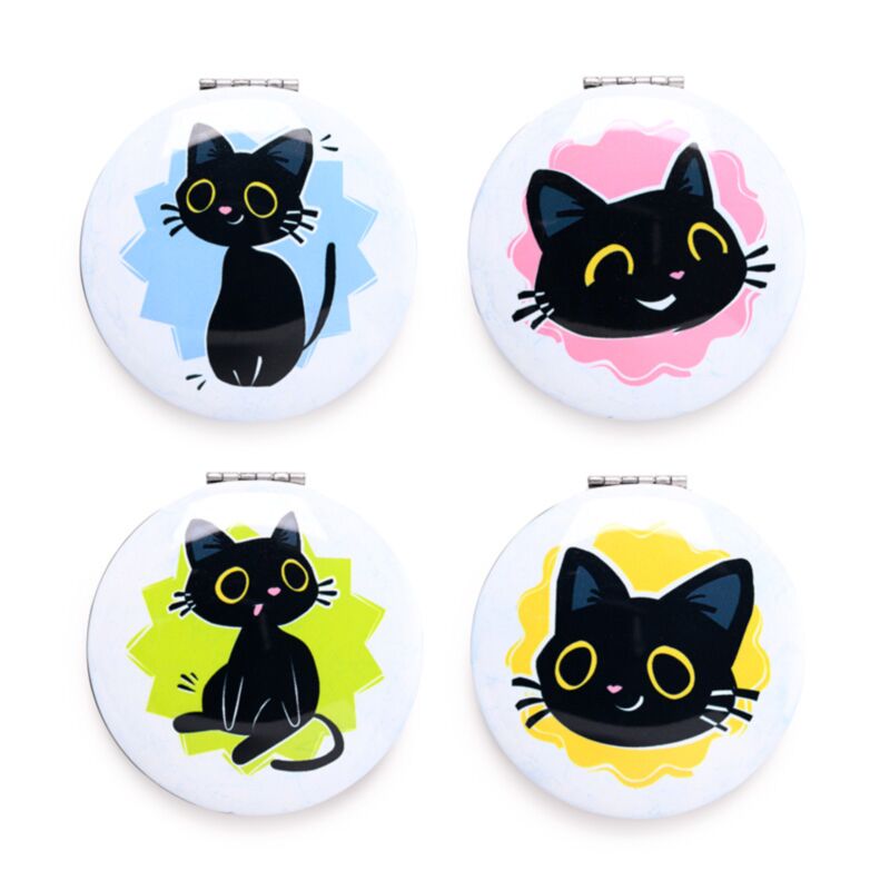 Miroir de maquillage compact Lucky le chat noir