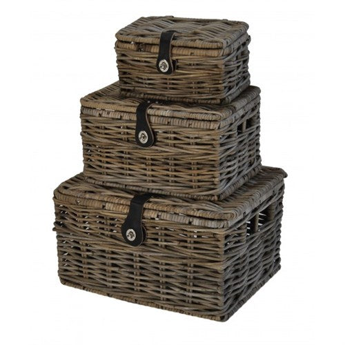 Dr panier v-ager en osier m avec couvercle 32x24x18 gris