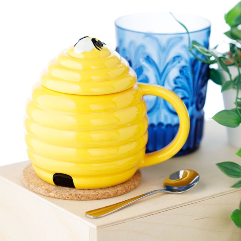 Mug en céramique en forme de ruche avec couvercle
