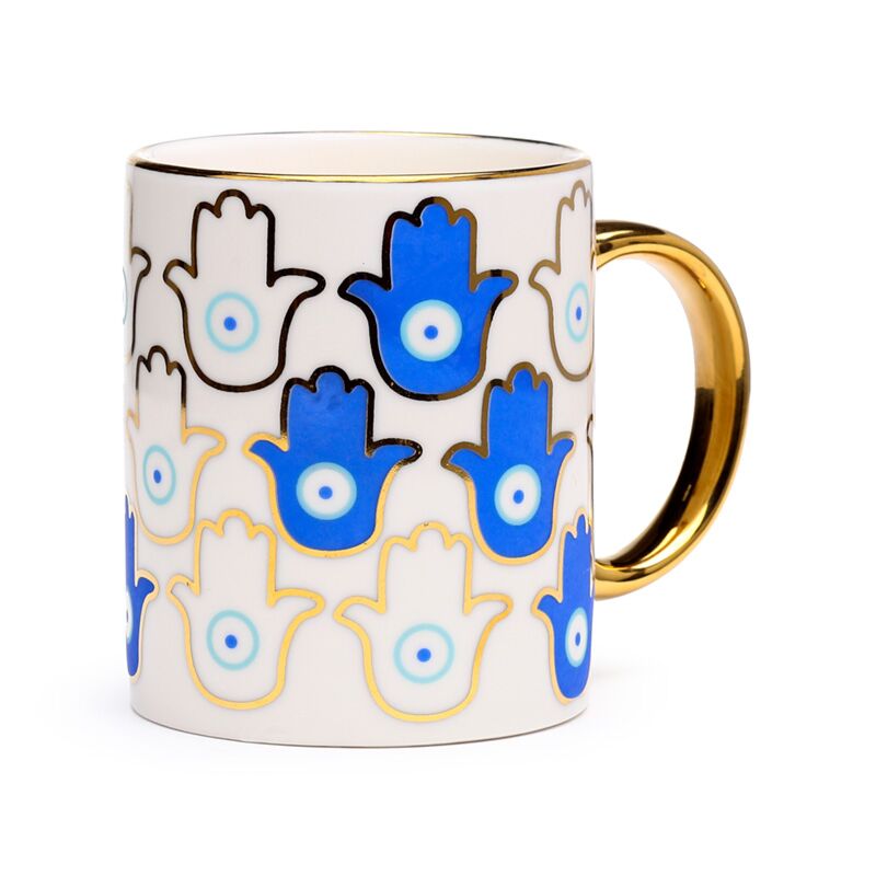 Tasse en porcelaine de main de protection contre le mauvais œil
