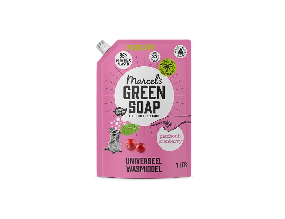 Marcel's Green Soap détergent - Patchouli Cranberry - Navulzak - 1 litre