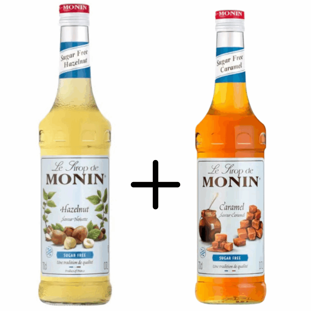 Sirop Monin noisette sans sucre + caramel sans sucre