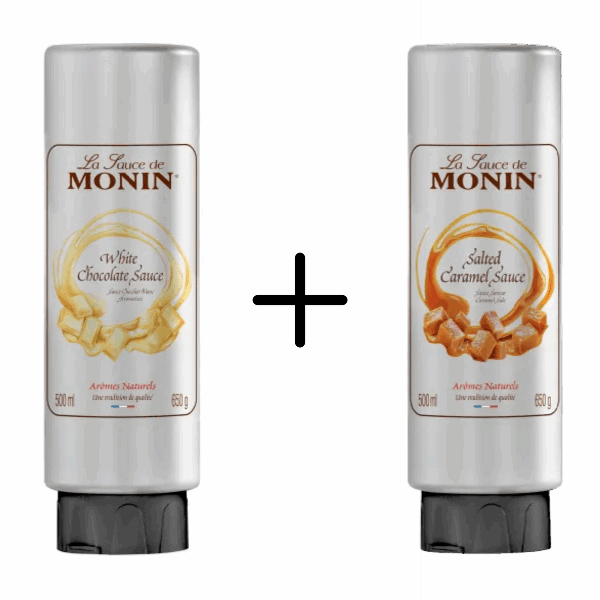 Monin topping chocolat blanc + topping caramel salé